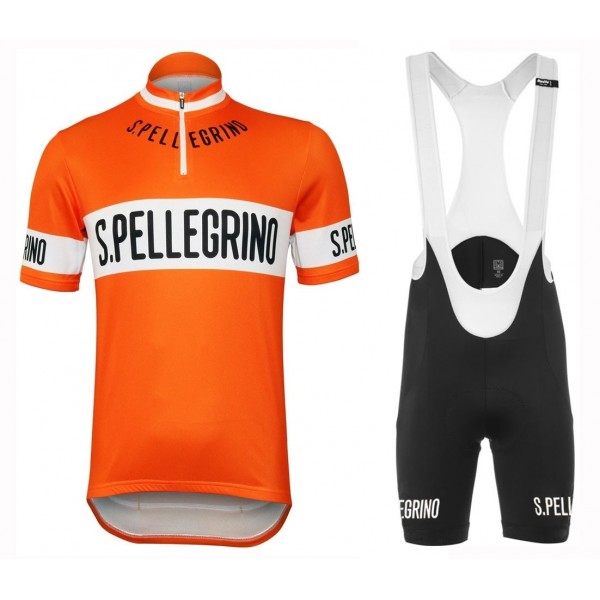 San Pellegrino 1976 Retro Orange Fietskleding Set Wielershirt Korte Mouw+Korte Fietsbroeken Bib