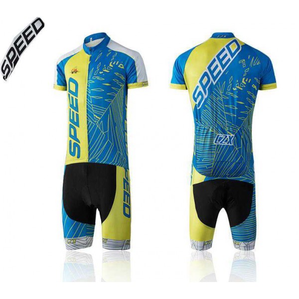 2016 Speed Fietskleding Korte Mouw+Fietsbroek Bib Blauw Gele